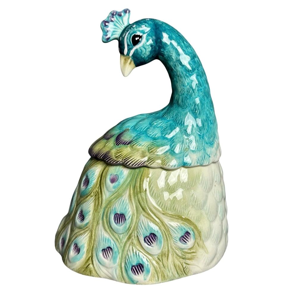 Edie Rose by Rachel Bilson stoneware peacock figural box DISCONTINUED 5.75”